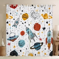Homewish Space Ship Rocket Black Out Curtains,Cartoon Universe Planet Curtains Pack of 2 (42x63 Each),Colorful Stars Print Bedroom Curtains For Teens,Breathable Home Decor