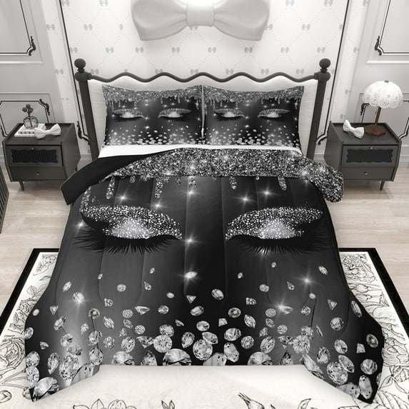 Homewish Sparkling Crystal Bedding Comforter Set 2pcs for Teens Boys Girls,Elegant Eyelash Twin Comforter Sets Microfiber,Bling Graffiti Splash Glitter Breathable Bedding Set