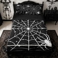thumbnail image 1 of Homewish Spiderweb Graffiti Zipper Queen Comforter Set with Fitted Sheet and 2 Pillowcases for Kids, Star Spider Halloween Silhouette Zipper Bedding Set, Black Reversible, 4 Pieces, 1 of 6
