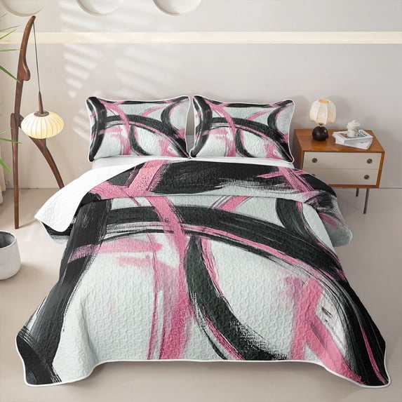 Homewish Spiral Swirl Quilt Full,Classic Contemporary Full Bedspread Sets,Pink Black,3 Pieces