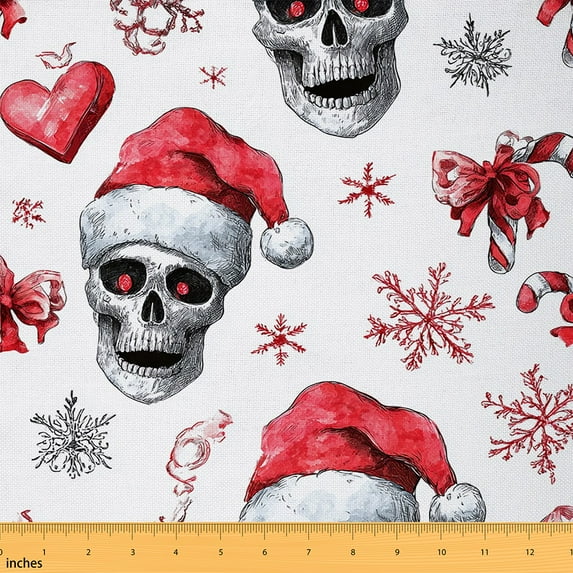 Homewish Spooky Halloween Fabric by the Yard 3 Yard,Gothic Skeleton Sewing Fabric,Red Snowflake Bowtie Room Decor Fabric by the Yard For Kids,Ultra Soft Home Decor