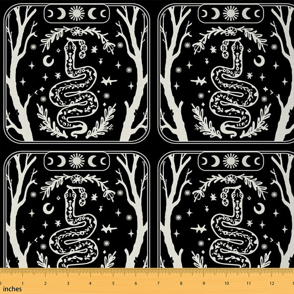 Homewish Spooky Halloween Fabric by the Yard 3 Yard,Gothic Snake Sewing Fabric,Beige Black Room Decor Fabric by the Yard For Kids,Ultra Soft Home Decor