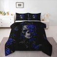 thumbnail image 1 of Homewish Spooky Halloween Skeleton Queen Comforter Set,Gothic Style Flowers Comforter Sets Queen,Black Reversible,3-Piece,1 Comforter and 2 Pillowcases, 1 of 7