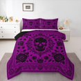 thumbnail image 1 of Homewish Spooky Halloween Skull Queen Comforter Set,Boho Damask Floral Comforter Sets Queen,Hot Purple,Black Reversible,3pcs,1 Comforter and 2 Pillowcases, 1 of 7