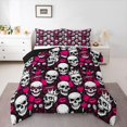 thumbnail image 1 of Homewish Spooky Halloween Skull Queen Comforter Set,Crown Heart Comforter Sets Queen,Pink White,Black Reversible,3-Piece,1 Comforter and 2 Pillowcases, 1 of 7