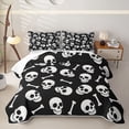 thumbnail image 1 of Homewish Spooky Halloween Skull Quilt Full,Skeleton Bones Full Bedspread Sets,White Black,3 Pieces, 1 of 7