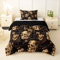 thumbnail image 1 of Homewish Spooky Halloween Skull Twin Comforter Sets,Baroque Goth Floral Bedding Set,Golden,Black Reversible,2-Piece,1 Comforter and 1 Pillowcase, 1 of 7