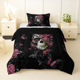 thumbnail image 1 of Homewish Spooky Halloween Skull Twin Comforter Sets,Pink Rose Floral Butterfly Bedding Set,Black Reversible,2pcs,1 Comforter and 1 Pillowcase, 1 of 7