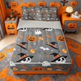 thumbnail image 1 of Homewish Spooky Halloween Themed Zipper Twin Comforter Sets with Fitted Sheet and 2 Pillowcases,Witch Hat Skull Pumpkin Candy Pattern Zipper Bedding Set,Gray Black,Light Gray Reversible,4 Pieces, 1 of 7