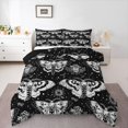 thumbnail image 1 of Homewish Spooky Moth Full Size Comforter Sets,Floral Skull Bedding Comforter Set,Gray Black,Halloween Duvet,Black Reversible,3pcs,1 Comforter and 2 Pillowcases, 1 of 7