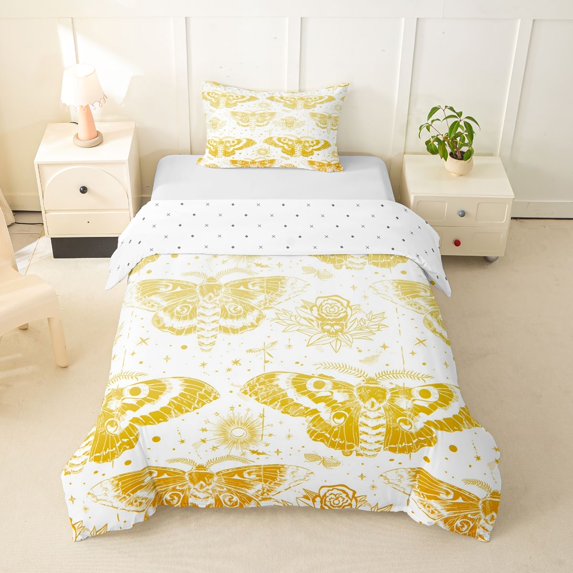 Homewish Spooky Moth Twin Duvet Cover,Flower Skull Skeleton Twin Bedding,Pink,Halloween Comforter Cover,Reversible,2 Pieces,1 Duvet Cover and 1 Pillowcase