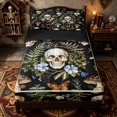 thumbnail image 1 of Homewish Spooky Skull Butterfly Zipper Full Size Comforter Sets with Fitted Sheet and 2 Pillowcases for Kids, Rustic Mushroom Botanical Zipper Bedding Set, Black Reversible, 4 Pieces, 1 of 6