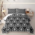 thumbnail image 1 of Homewish Spooky Skull Damask Quilt King,Skeleton Halloween King Coverlet Set,Black White,3pcs, 1 of 7