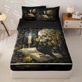 thumbnail image 1 of Homewish Spooky Skull Skeleton Zipper Full Size Comforter Sets with Fitted Sheet and 2 Pillowcases,Goth Halloween Zipper Bedding Set,Yellow,Black Reversible,4pcs, 1 of 8