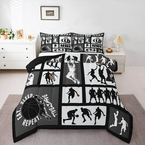 Homewish Sport Basketball 3 Pieces Queen Comforter Set For Children Teens Adults,Geometric Plaid Ultra Soft Bedding Sets,Ball Gamer Bedding Comforter Set,Ultra Soft Home Decor,Reversible