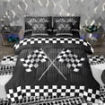 thumbnail image 1 of Homewish Sport Car Falg 7pcs Bedding Comforter Set,Speed Extreme Theme Queen Bedding Sets,Black White Plaid Queen Sheet Sets For Boy,Breathable Home Decor Reversible, 1 of 8