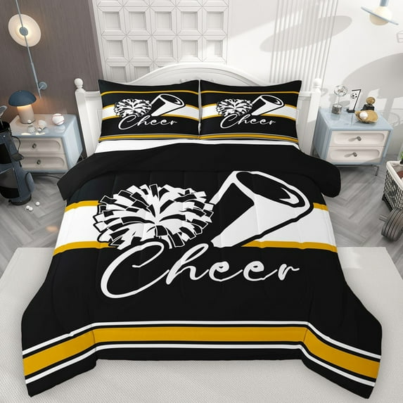Homewish Sport Cheerleading 2pcs Bedding Comforter Set For Kids Children Teens Girls,Geometric Stripes Twin Comforter Sets,Girly Dreamy Dance Breathable Bedding Set,Luxury Bedroom Decor,Reversible