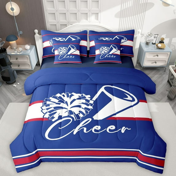 Homewish Sport Cheerleading 7-Piece Bedding Comforter Set For Kids Children Teens Girls,Geometric Stripes King Bedding Sets,Girly Dreamy Dance Ultra Soft Bed Sheets,Luxury Bedroom Decor,Reversible