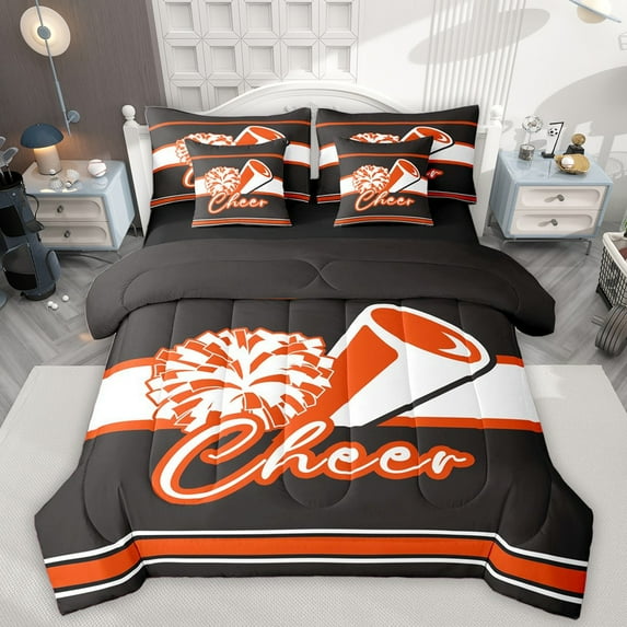 Homewish Sport Cheerleading 7 Pieces Bedding Comforter Set For Kids Children Teens Girls,Geometric Stripes Full Bedding Set Lightweight,Girly Dreamy Dance Fitted Sheet Flat Sheet