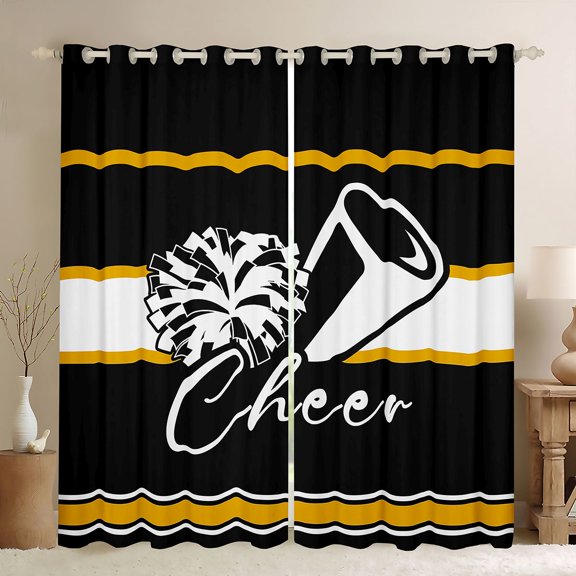 Homewish Sport Cheerleading Black Out Curtains For Kids Children Teens Girls,Geometric Stripes Curtains Pack of 2 (42x63 Each),Girly Dreamy Dance Bedroom Curtains,Luxury Bedroom Decor