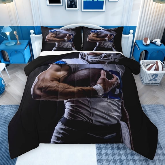 Homewish Sport Football Full Size Comforter Sets 3-Piece for Children Teens Adults,Rugby Gaming Bedding Comforter Set,Ball Gamer Lightweight Bedding Sets,Lightweight Room Decor,Reversible
