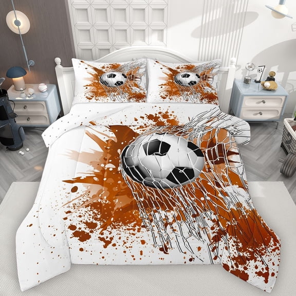 Homewish Sport Soccer 3 Pieces Queen Comforter Set For Children Teens Adults,Graffiti Splash Ultra Soft Bedding Sets,Gamer Football Bedding Comforter Set,Ultra Soft Home Decor,Reversible