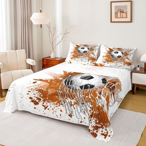 Homewish Sport Soccer 3pcs Twin Sheet Sets For Children Teens Adults,Graffiti Splash Twin Fitted Sheet,Gamer Football Breathable Flat Sheet,Ultra Soft Home Decor