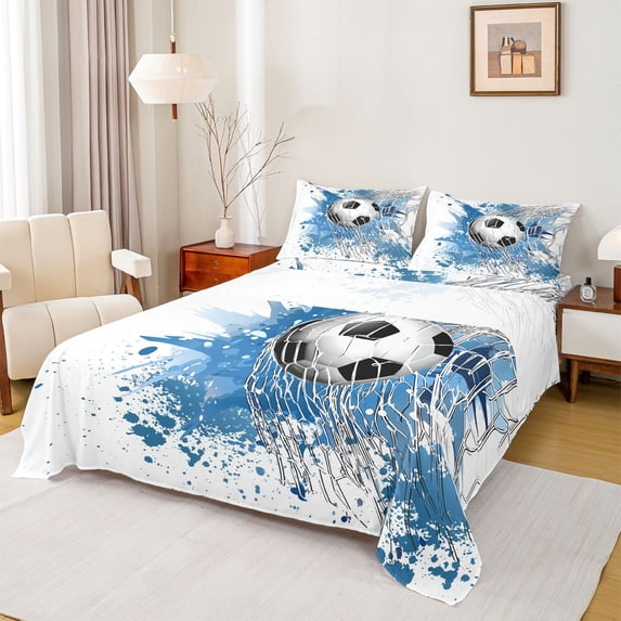 Homewish Sport Soccer 4-Piece Full Size Sheets For Children Teens Adults,Graffiti Splash Bed Sheets,Gamer Football Lightweight Sheet Sets,Ultra Soft Home Decor