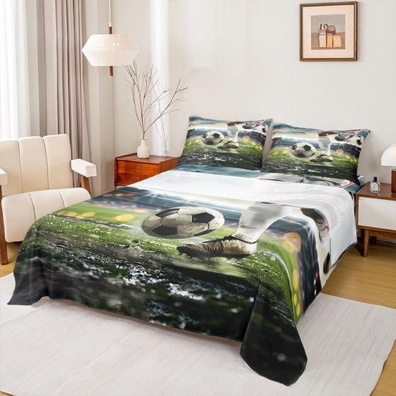 Homewish Sport Soccer 4pcs Bed Sheets for Children Teens Adults,Ball Gamer King Sheets,Football Print Super Cozy Sheet Set,Lightweight Room Decor