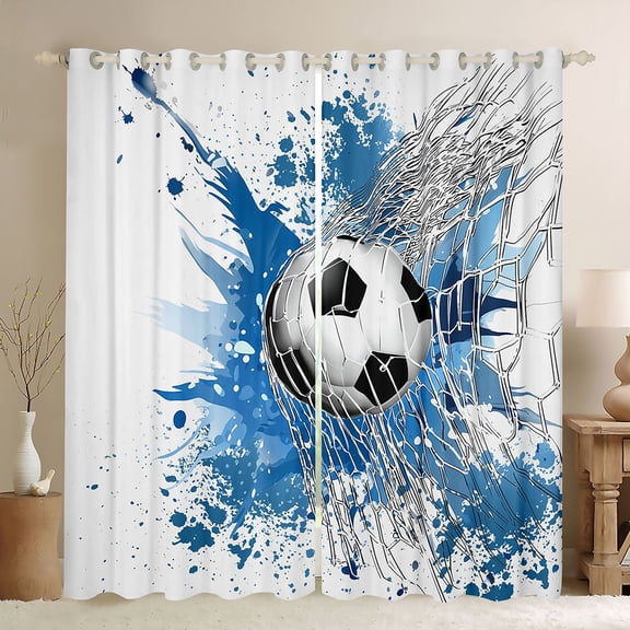 Homewish Sport Soccer Black Out Curtains For Children Teens Adults,Graffiti Splash Curtains Pack of 2 (42x63 Each),Gamer Football Bedroom Curtains,Ultra Soft Home Decor