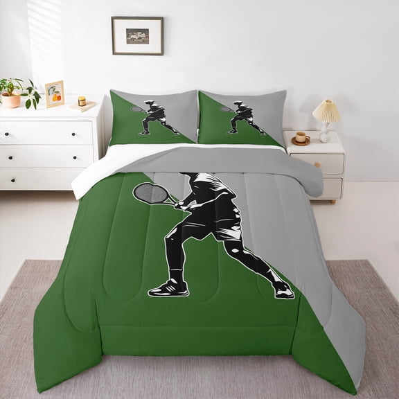 Homewish Sport Tennis 3 Pieces Queen Comforter Set For Children Teens Adults,Grey Green Ultra Soft Bedding Sets,Ball Gamer Bedding Comforter Set,Ultra Soft Home Decor