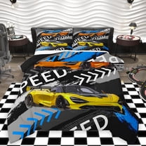 Homewish Sports Car Bedding Comforter Set,Speed Racing Game Twin Comforter Sets,Yellow Blue Gray Bedding Set Forboys Teens,Super Cozy Room Decor Reversible,2 Pieces