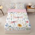 thumbnail image 1 of Homewish Spring Garden Floral Zipper Full Size Comforter Sets with Fitted Sheet and 2 Pillowcases,Girls Flower Dragonfly Zipper Bedding Set,Pink Reversible,4 Pieces, 1 of 7
