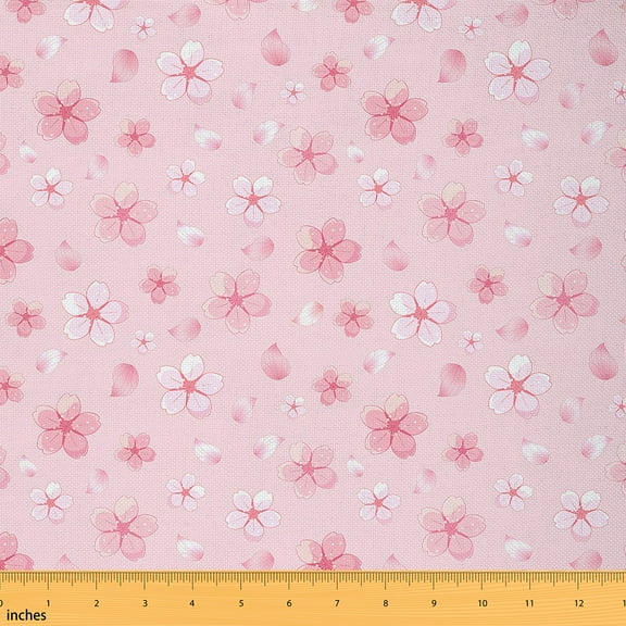 Homewish Spring Garden Flower Fabric by the Yard 1 Yard for Girl, Vintage Fashion Room Decor Fabric by the Yard, Pink Cherry Blossoms Sewing Fabric, Breathable Home Decor
