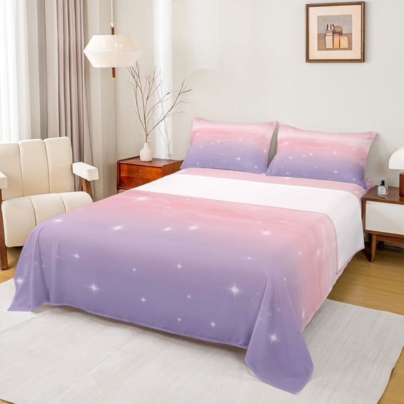 Homewish Starry Sky Bed Sheets,Ink Painting Aesthetic King Sheets,Pink Purple Ombre Sheet Set For Girls Teens,Microfiber Bedroom Decor,4-Piece