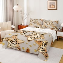 Homewish Stars Print 3pcs Twin Sheet Sets For Children Teens Adults,Bling Golden Glitter Twin Fitted Sheet,Animal Leopard Print Breathable Flat Sheet,Super Cozy Room Decor