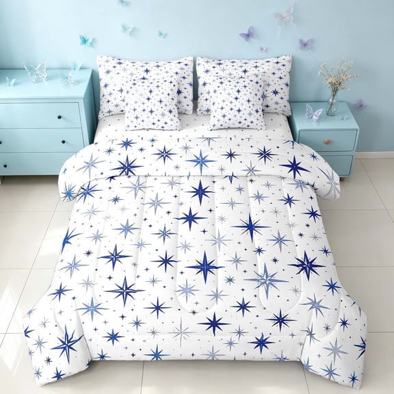 Homewish Stars Print Full Size Bedding Sets, Galaxy Theme Full Size Bed in a Bag, Reversible, 7-Piece