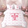thumbnail image 1 of Homewish Strawberry Bow Bedding Comforter Set 7-Piece for Teens Boys Girls,Geometric Plaid King Bedding Sets,Kawaii Cute Bowknot Ultra Soft Bed Sheets,Breathable Home Decor,Reversible, 1 of 8