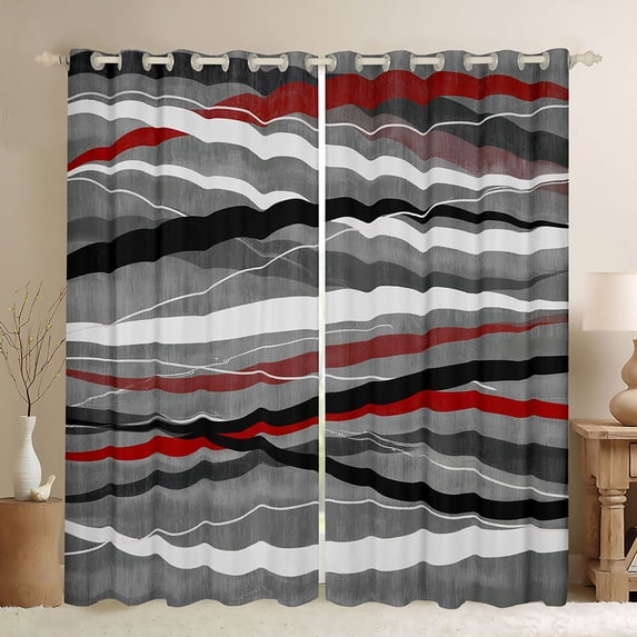 Homewish Stripe Line Pattern Blackout Curtains Set of 2 (52x84 Each),Modern Abstract Geometric Window Curtains,Gray Red White Curtains and Drapes For Girl Teens,Breathable Home Decor