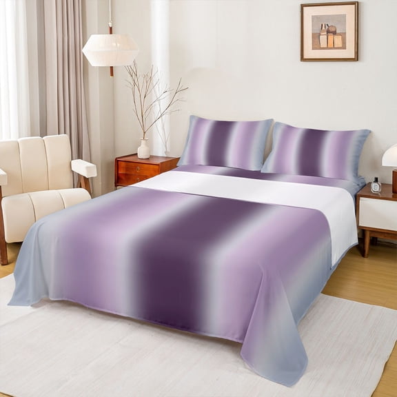 Homewish Stripes Pattern Bed Sheets,Asbtract Minimalist Desgin King Sheets,Gradient Purple Gray Sheet Set For Girls Kids,Ultra Soft Home Decor,4 Pieces