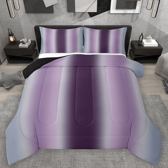 Homewish Stripes Pattern Bedding Comforter Set,Asbtract Minimalist Desgin Twin Comforter Sets,Gradient Purple Gray Bedding Set For Girls Kids,Ultra Soft Home Decor Reversible,2 Pieces