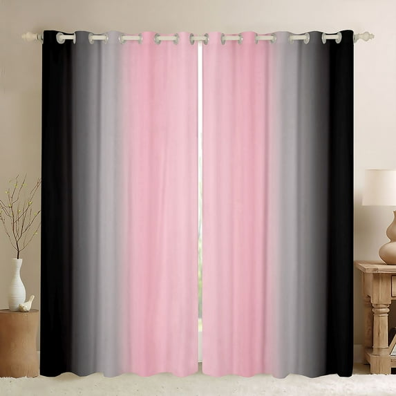 Homewish Stripes Pattern Black Out Curtains,Modern Abstract Geometric Curtains Pack of 2 (42x63 Each),Pink Gray Black Ombre Bedroom Curtains For Boys Girls,Breathable Home Decor