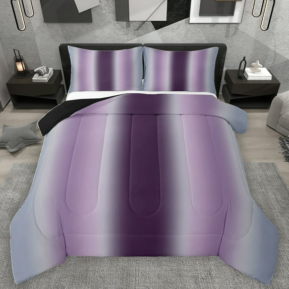 Homewish Stripes Pattern Queen Comforter Set,Asbtract Minimalist Desgin Bedding Sets,Gradient Purple Gray Bedding Comforter Set For Girls Kids,Ultra Soft Home Decor Reversible,3-Piece