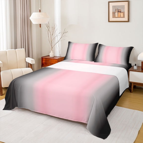 Homewish Stripes Pattern Twin Sheet Sets,Modern Abstract Geometric Twin Fitted Sheet,Pink Gray Black Ombre Flat Sheet For Boys Girls,Breathable Home Decor,3 Pieces