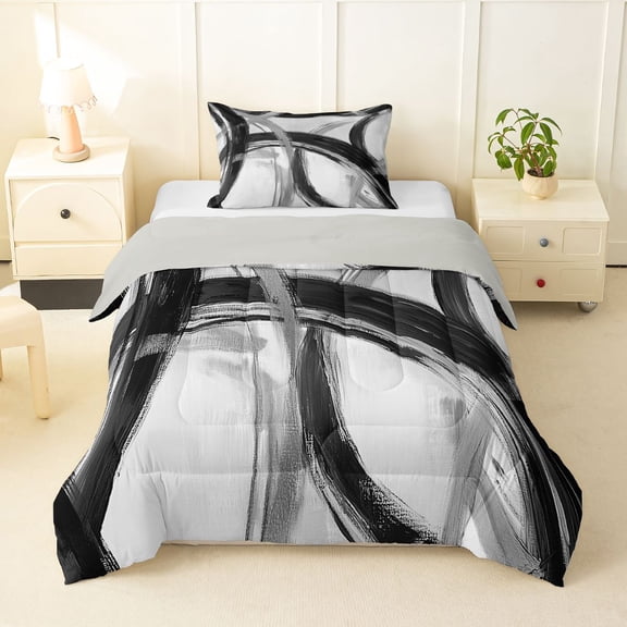 Homewish Swirl Circle Twin Comforter Sets,Aesthetic Geometric Bedding Set,Gray Black,Light Gray Reversible,2 Pieces,1 Comforter and 1 Pillowcase
