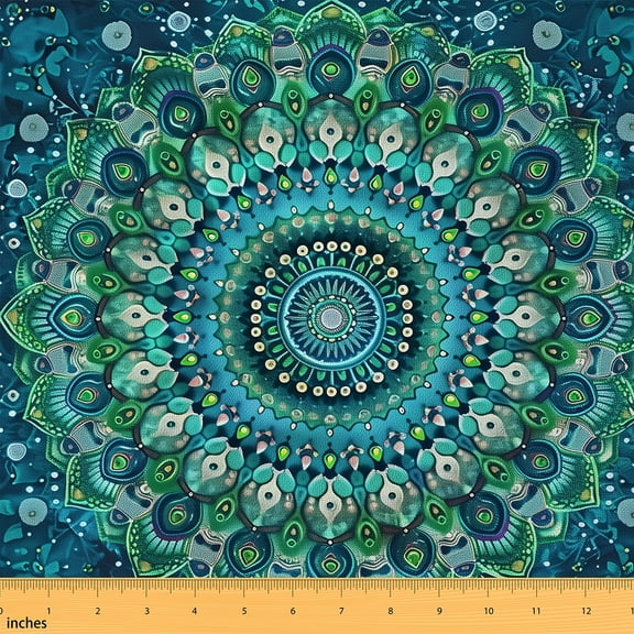 Homewish Swirl Damask Fabric by the Yard 1 Yard for Female, Western Bohemian Room Decor Fabric by the Yard, Tribal Hippie Flower Floral Sewing Fabric, Microfiber Bedroom Decor