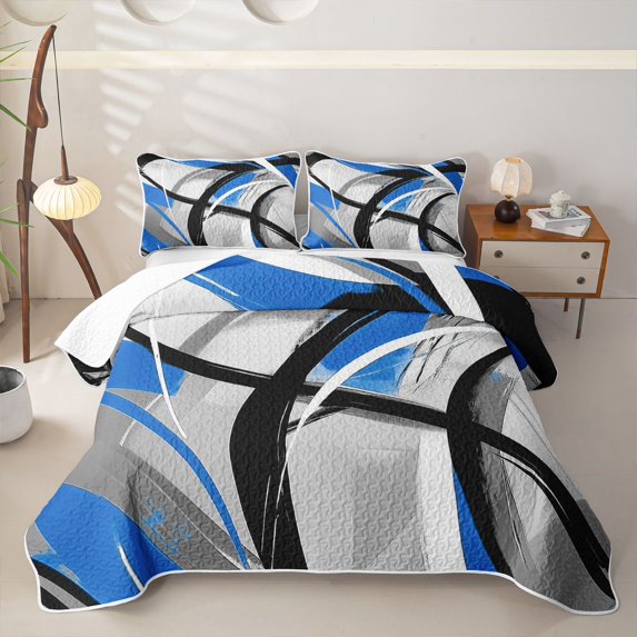 Homewish Swirl Stripes Quilt Full,Modern Abstract Art Full Bedspread Sets,Navy,3pcs