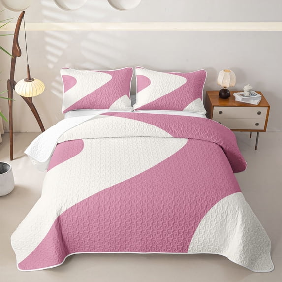 Homewish Swirl Wavy Twin Quilt Set,Geometric Abstract Twin Coverlet Set,Pink,2 Pieces
