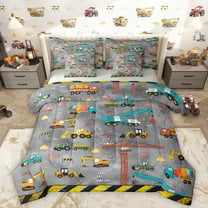 Homewish Tanker Crane Excavator 7-Piece Twin Bedding Sets,Engineering Vehicle Bedding Comforter Set,Gray Yellow Blue Sheet Sets For Boys Teens,Microfiber Bedroom Decor Reversible
