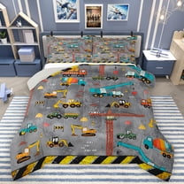 Homewish Tanker Crane Excavator Bedding Comforter Set,Engineering Vehicle Twin Comforter Sets,Gray Yellow Blue Bedding Set For Boys Teens,Microfiber Bedroom Decor Reversible,2 Pieces